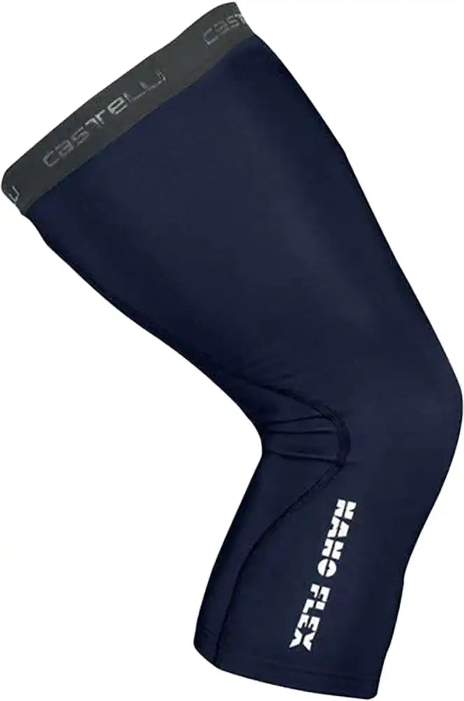 Castelli Nano Flex 3G knee warmers in black, made of stretchable cycling clothing fabric for warmth and comfort.