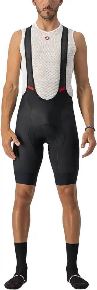Castelli Competizione men's bib knicks in black, featuring padded chamois and breathable fabric for cycling comfort.