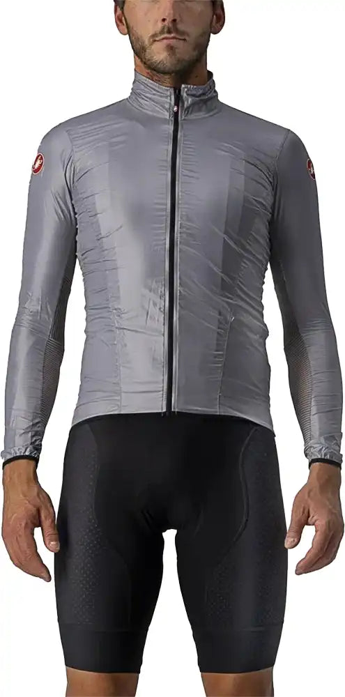 Castelli Aria Shell men's lightweight cycling jacket in black with a sleek design and full zipper.