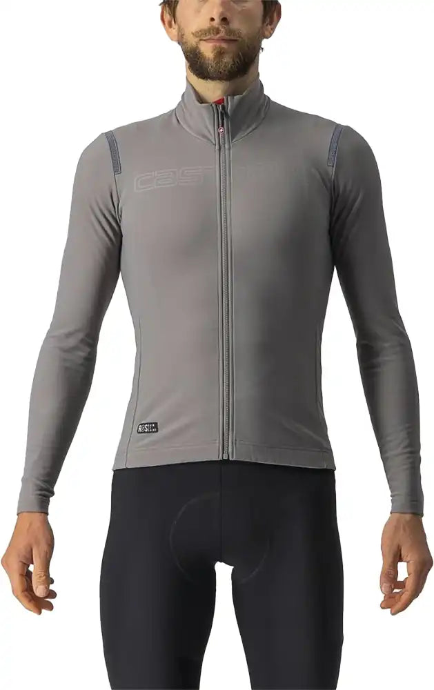 Castelli Tutto Nano RoS LS men's cycling jersey in black, featuring long sleeves and moisture-wicking fabric for comfort.