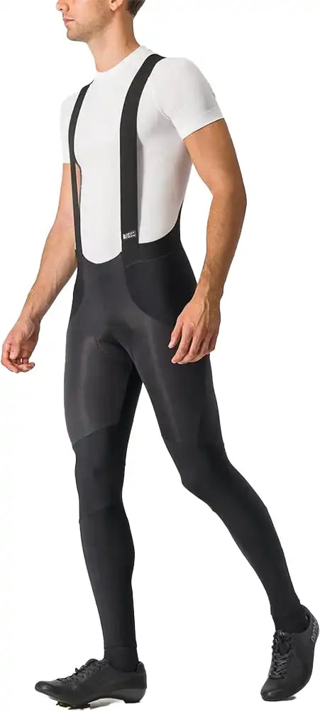 Castelli Sorpasso RoS men's bib tights in black, featuring breathable fabric and adjustable straps for cycling comfort.