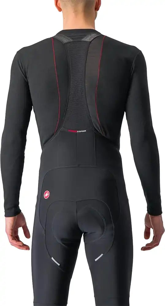 Castelli Prosecco Tech LS men's baselayer in black, showing long sleeve technical cycling clothing with logo on front.