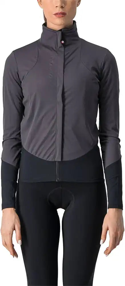 Castelli Beta RoS Women's jacket in black, lightweight cycling clothing with full front zipper and reflective details.