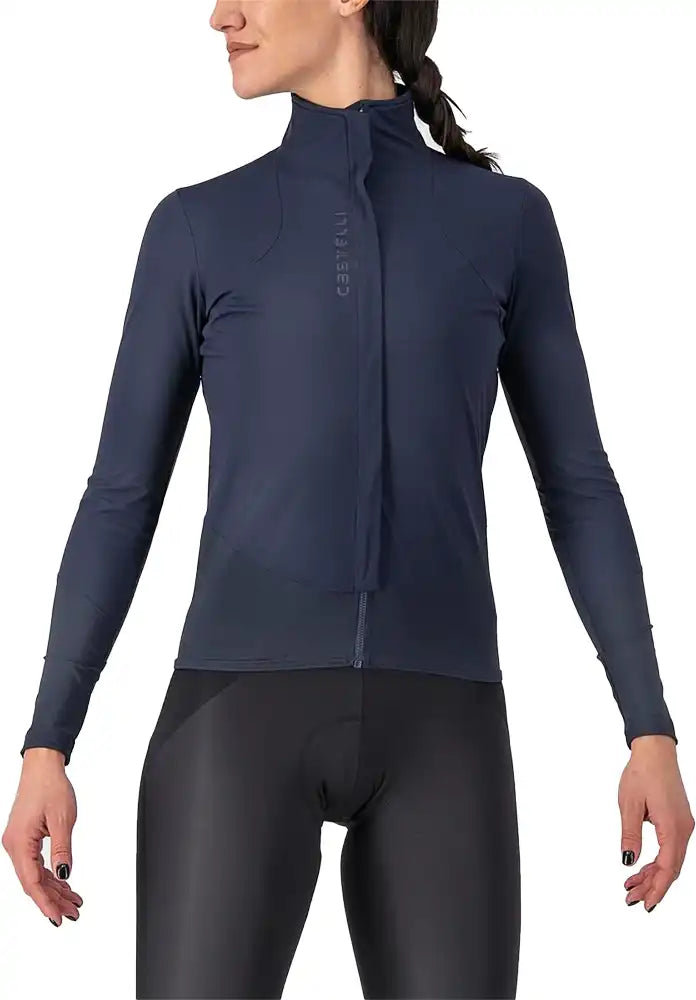 Castelli Beta RoS women's cycling jacket in black, showing front view with full zip and high collar, designed for rain protection.