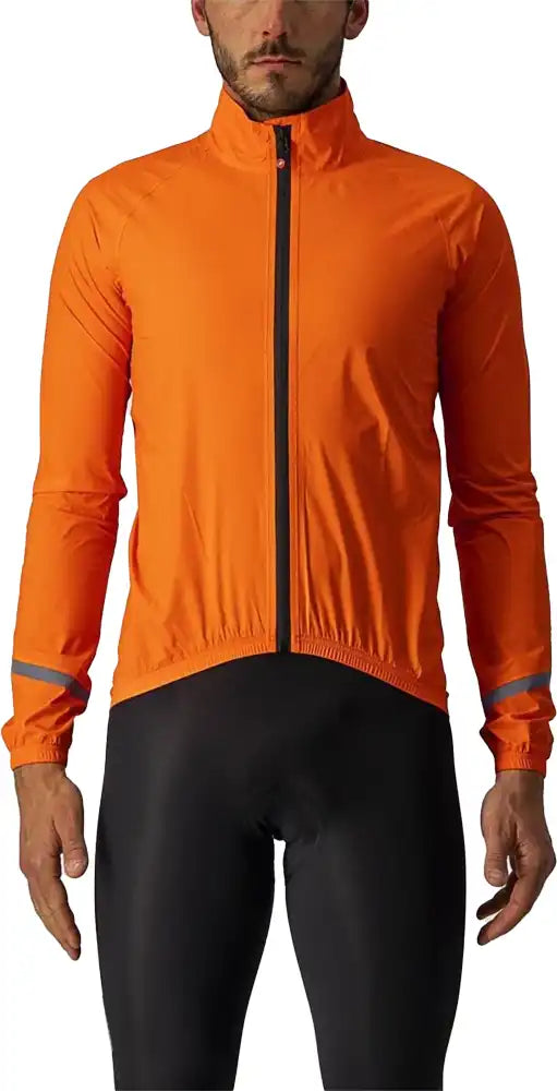 Castelli Emergency 2 men's rain jacket, waterproof and lightweight clothing with hood, in bright yellow for visibility.