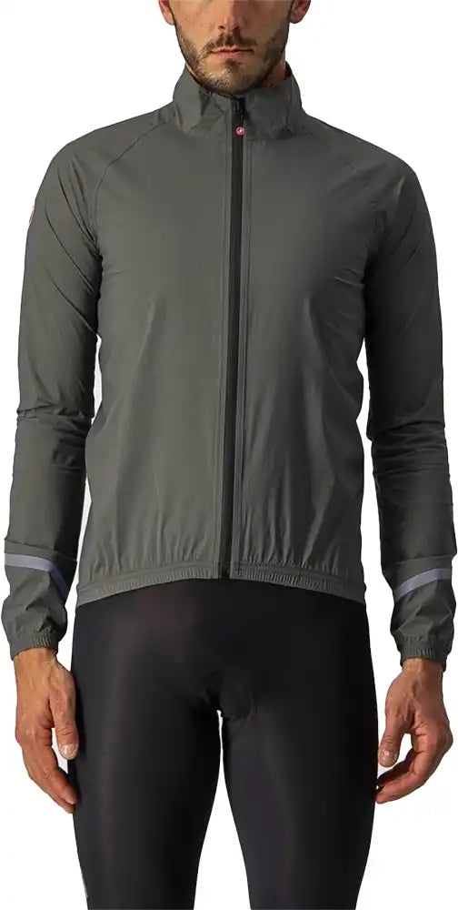 Castelli Emergency 2 men's rain jacket in waterproof clothing with a hood, designed for weather protection and outdoor activities.