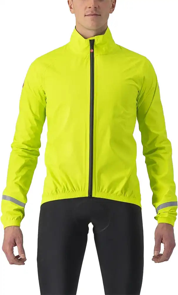 Castelli Emergency 2 men's rain jacket, waterproof cycling clothing with hood and reflective details, designed for wet weather riding.