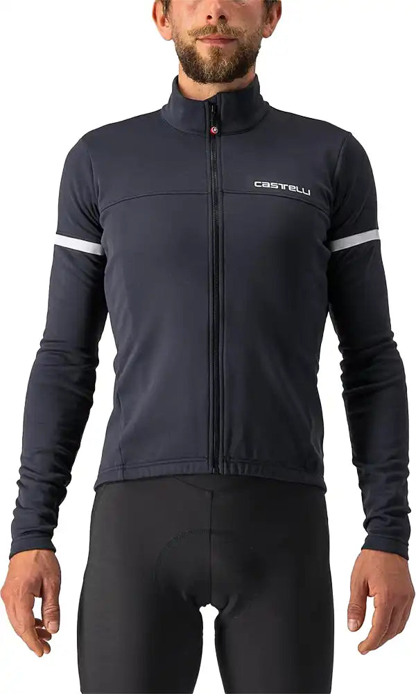 Castelli Fondo 2 LS men's cycling jersey in black with long sleeves and logo details, designed for comfort and performance.