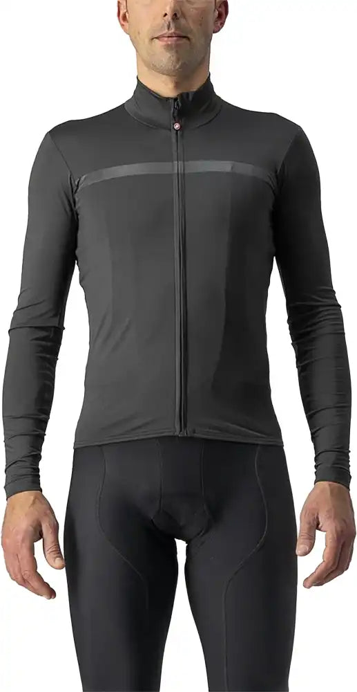 Castelli Pro Thermal MID LS men's cycling jersey in black, long sleeve with thermal fabric and logo detail.