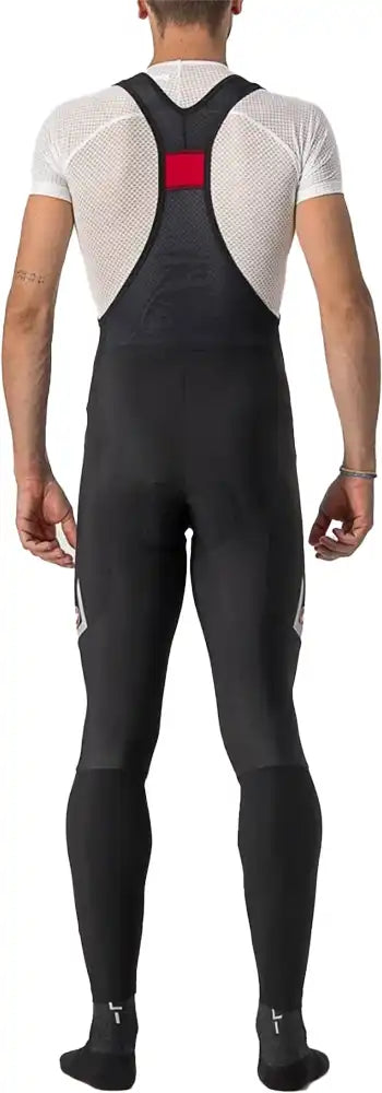 Castelli Velocissimo 5 men's bib tights, cycling clothing with fitted design and breathable fabric, shown in black with logo details.