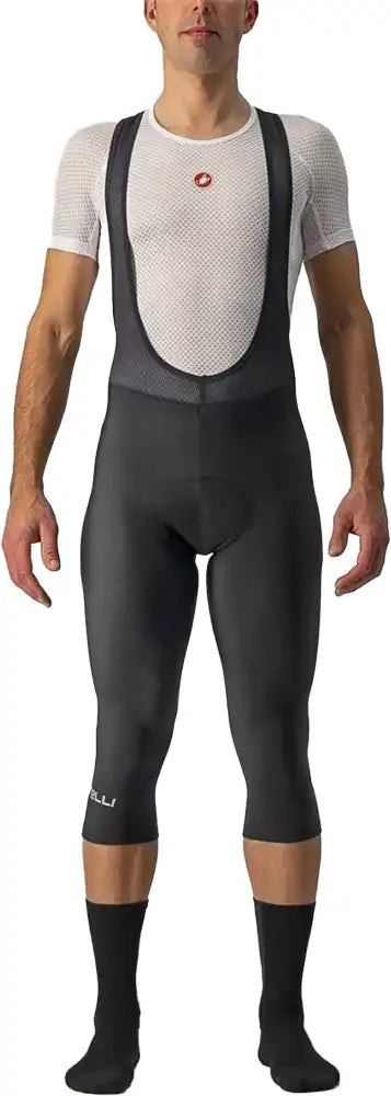 Castelli Entrata Thermal men's 3/4 bib knickers, black cycling clothing with adjustable straps and thermal fabric for cold weather.