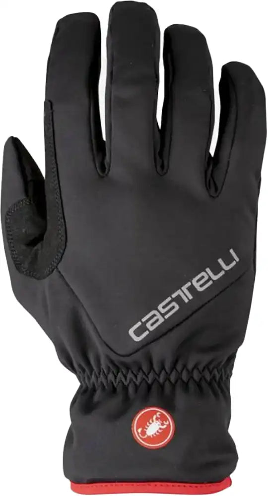 Castelli Entrata Thermal men's winter gloves showing black fabric with textured grip palms and logo branding.