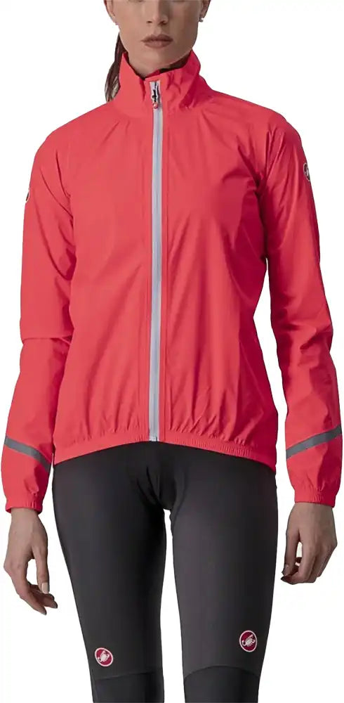 Castelli Emergency 2 women's rain jacket, lightweight waterproof cycling jacket with hood, in bright yellow color.