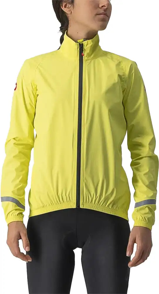 Castelli Emergency 2 women's rain jacket, lightweight waterproof cycling jacket with reflective details and adjustable hood.