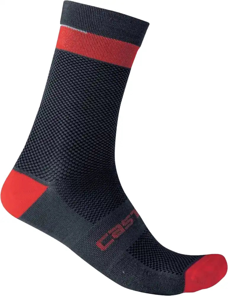 Castelli Alpha 18 men's winter socks, thermal clothing with a snug fit, designed for cold weather cycling or outdoor activities.