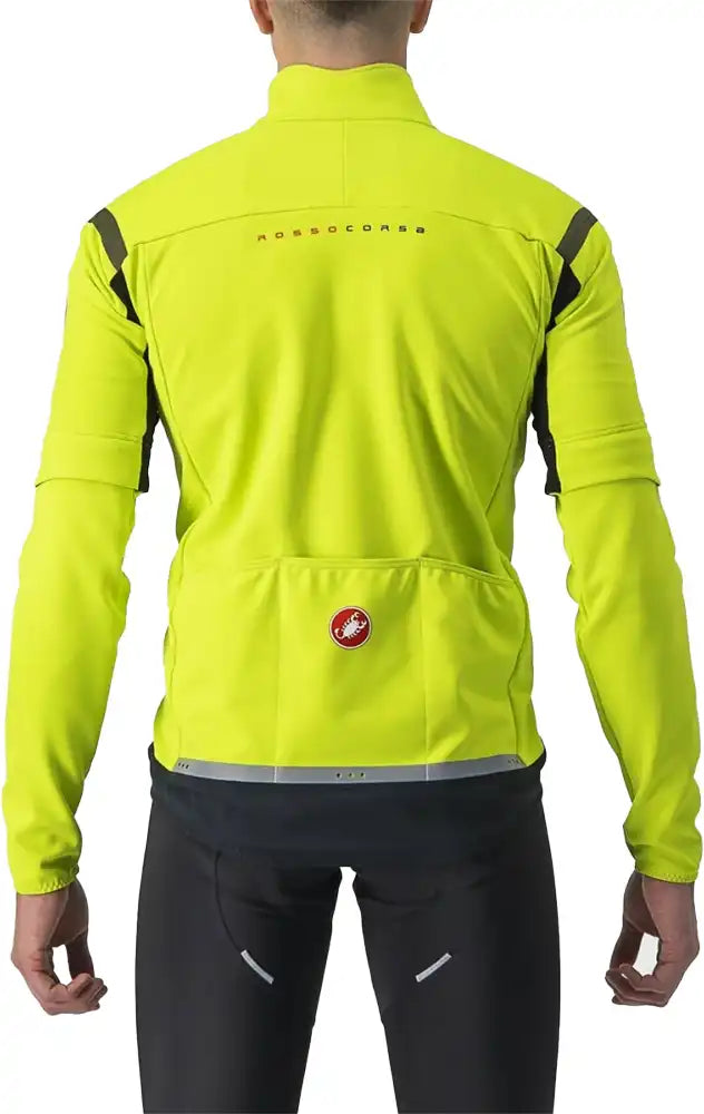 Castelli Perfetto RoS 2 convertible men's jacket in black, featuring multiple zippers and a high collar for versatile outdoorwear.