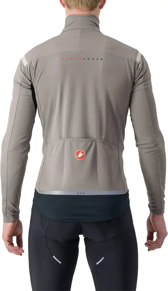 Castelli Perfetto RoS 2 men's cycling jacket in black, lightweight with aerodynamic fit and reflective details for outdoor riding.