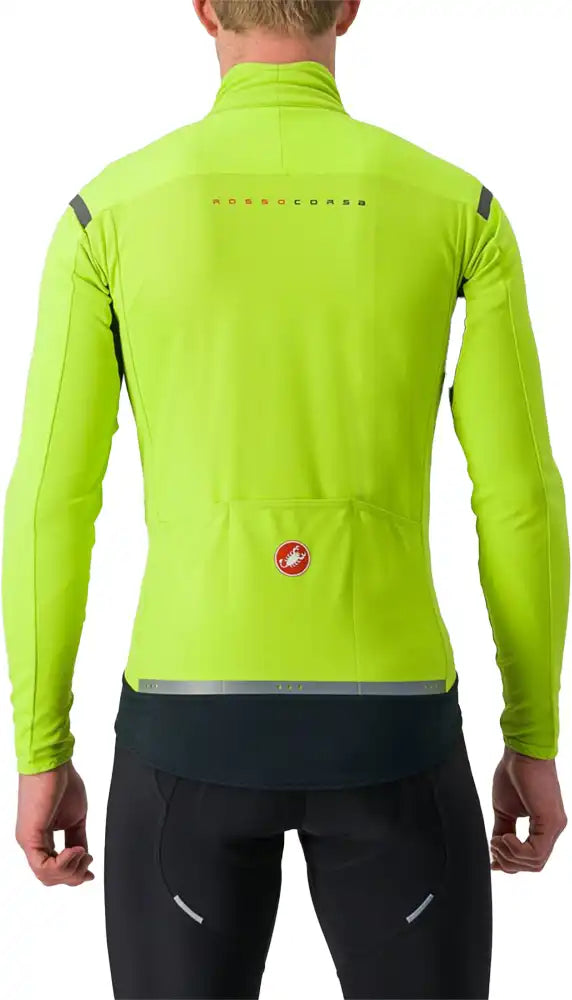 Castelli Perfetto RoS 2 men's cycling jacket, sleek black with reflective details, lightweight, and designed for weather protection.
