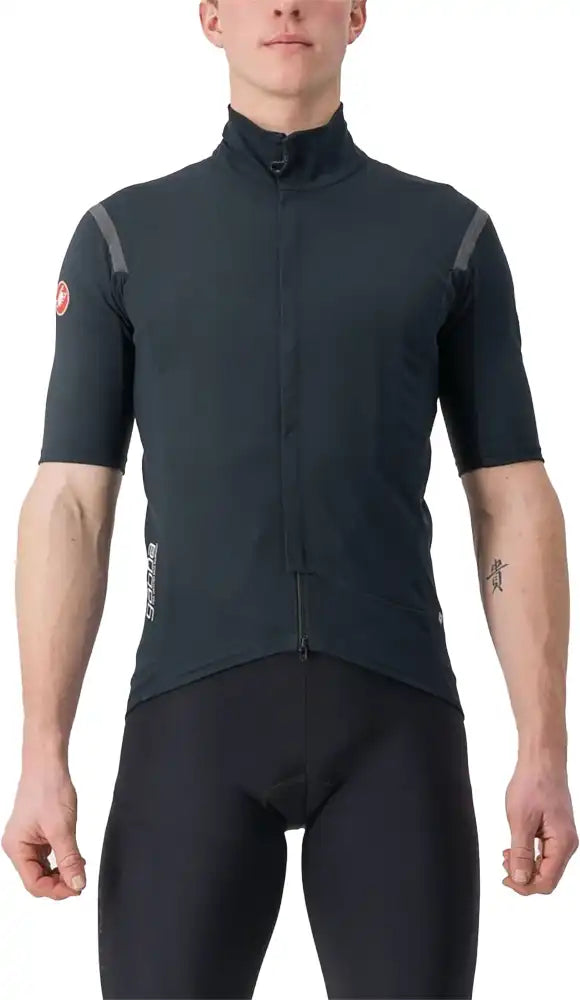 Castelli Gabba RoS 2 men's cycling jacket in black, showcasing its front view with reflective accents and breathable fabric.