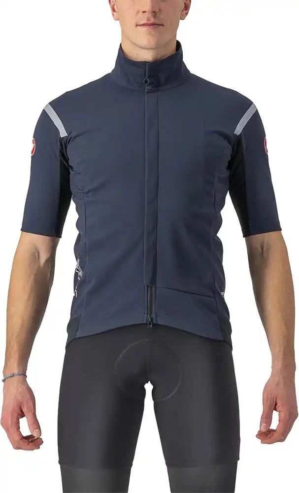 Castelli Gabba RoS 2 men's jacket in black and orange, showcasing the sporty cycling jacket with breathable fabric and reflective details.