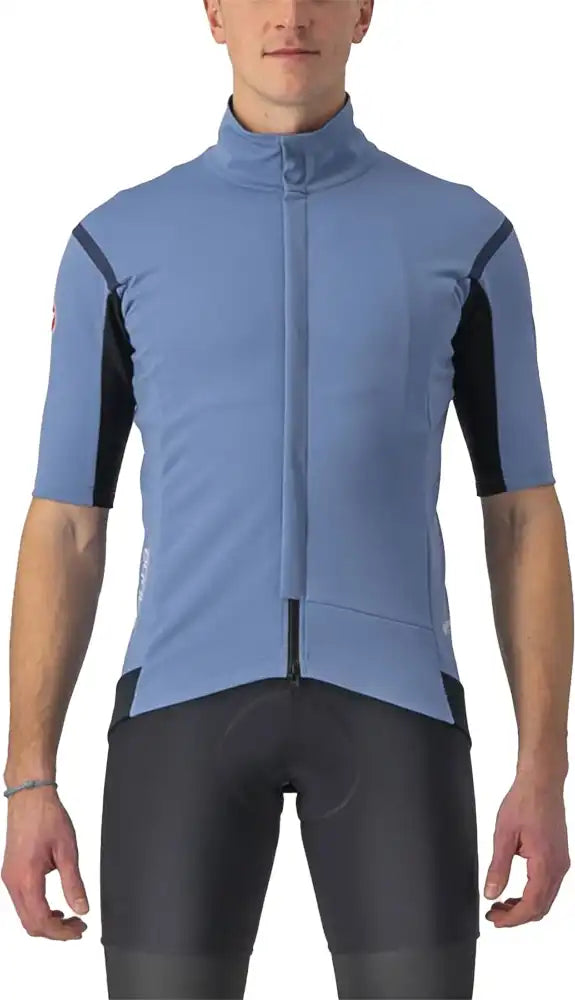 Castelli Gabba RoS 2 men's cycling jacket in black, featuring aerodynamic design and full front zipper with reflective details.