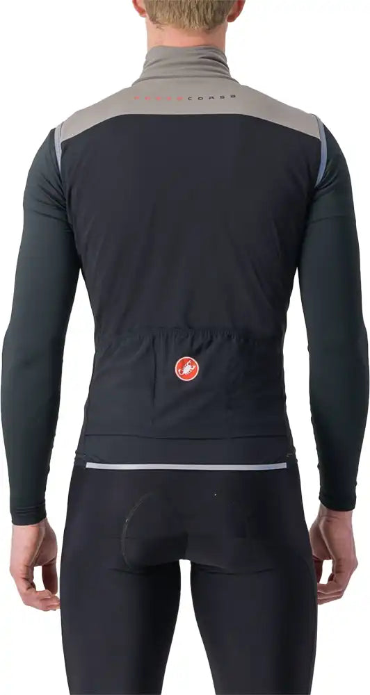 Castelli Perfetto RoS 2 men's cycling vest in black, lightweight breathable clothing with front zipper and reflective details.