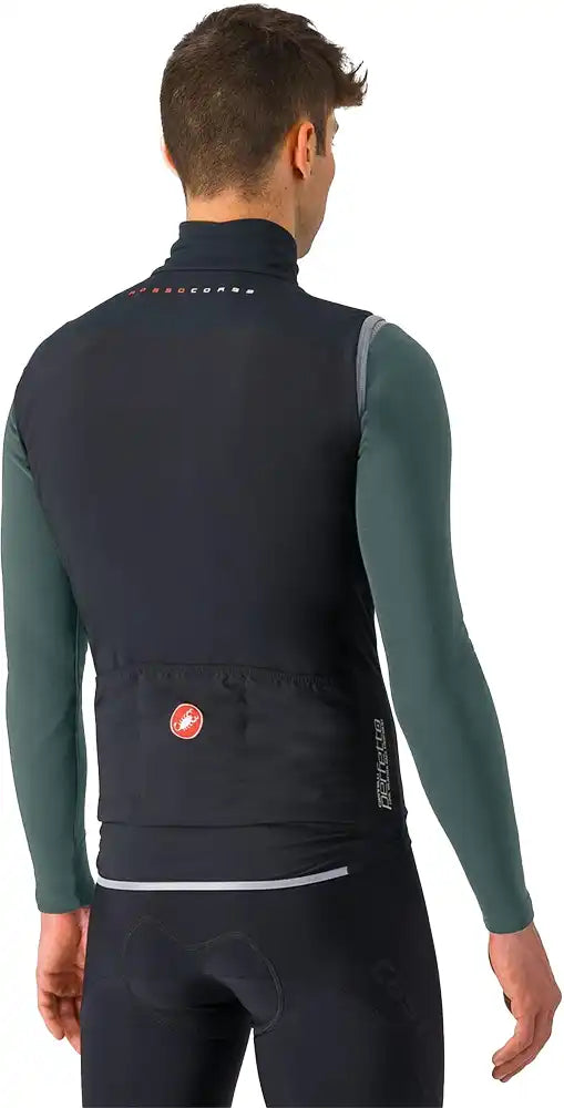 Castelli Perfetto RoS 2 men's cycling vest in black, lightweight, breathable, with full front zipper and reflective accents.