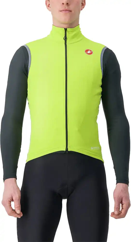 Castelli Perfetto RoS 2 men's cycling vest, lightweight and breathable, shown in a front view with partial zipper and reflective details.