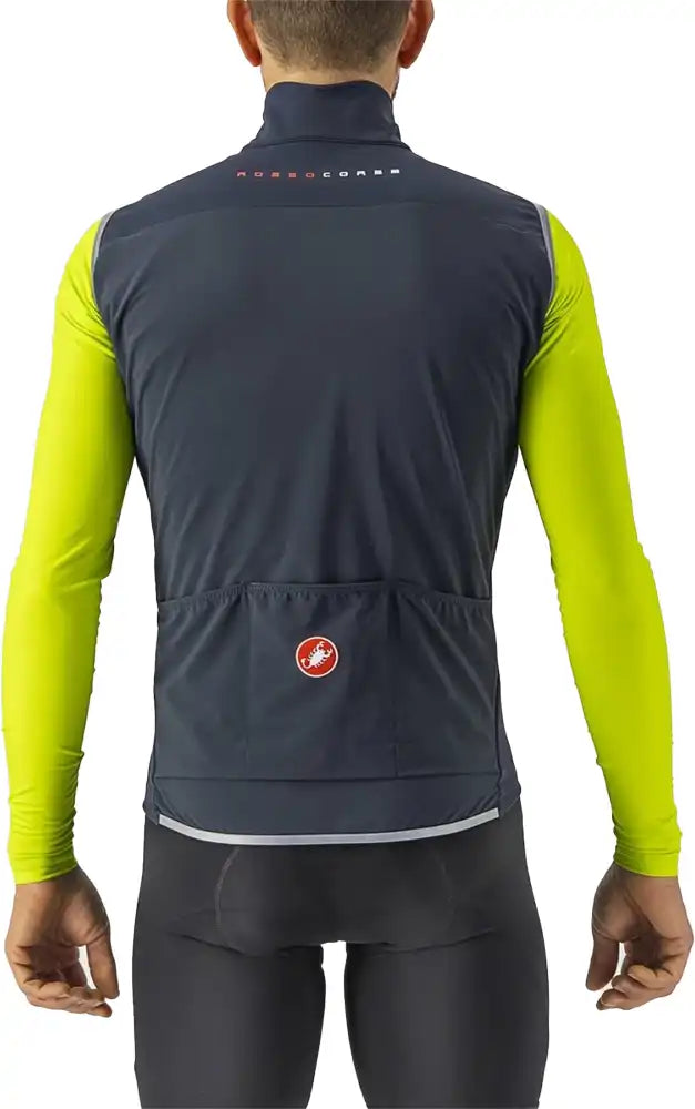 Castelli Perfetto RoS 2 SS men's cycling vest in black, lightweight and aerodynamic, designed for weather protection and performance.