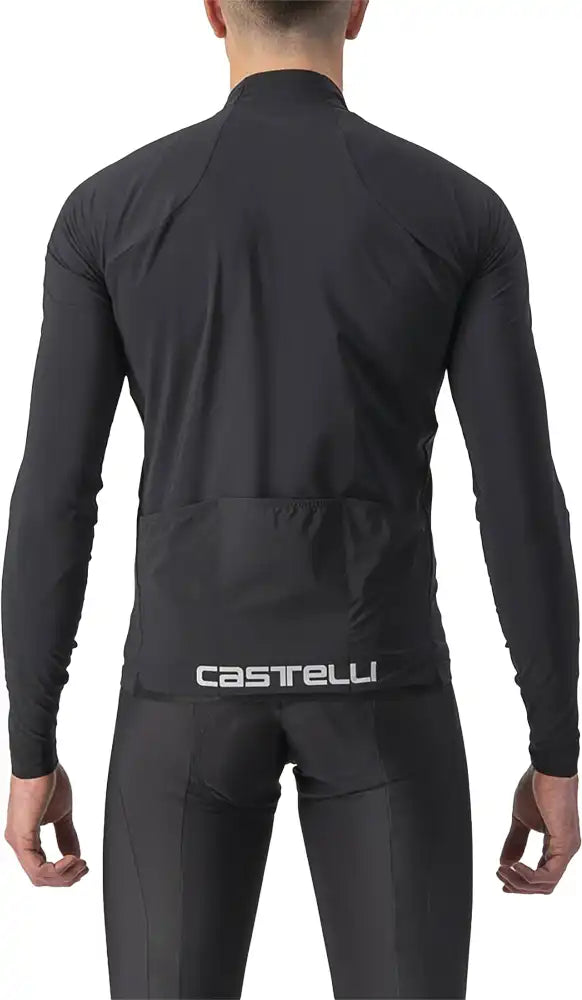Castelli Flight Air LS men's cycling jersey in black with white accents, lightweight breathable fabric, and long sleeves.