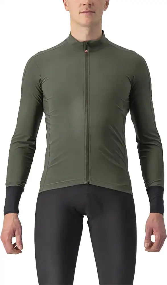 Castelli Flight Air LS men's cycling jersey in black with logo, lightweight breathable fabric, long sleeves, and zip front.