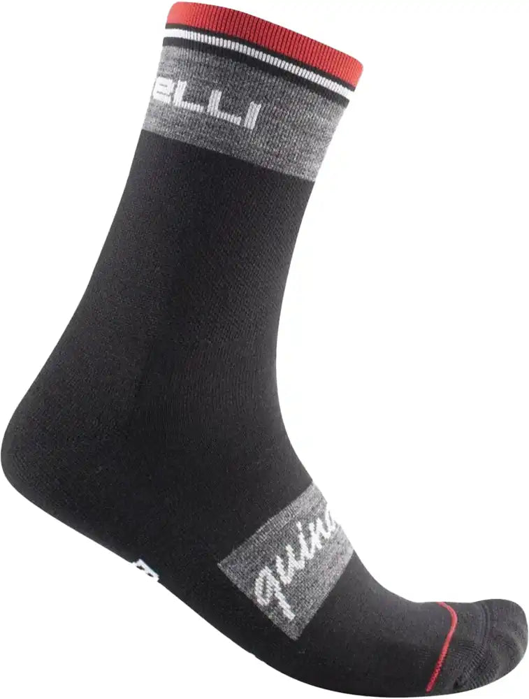 Castelli Quindici Soft Merino men's winter socks in black, featuring a cozy wool blend and reinforced heels for warmth and durability.