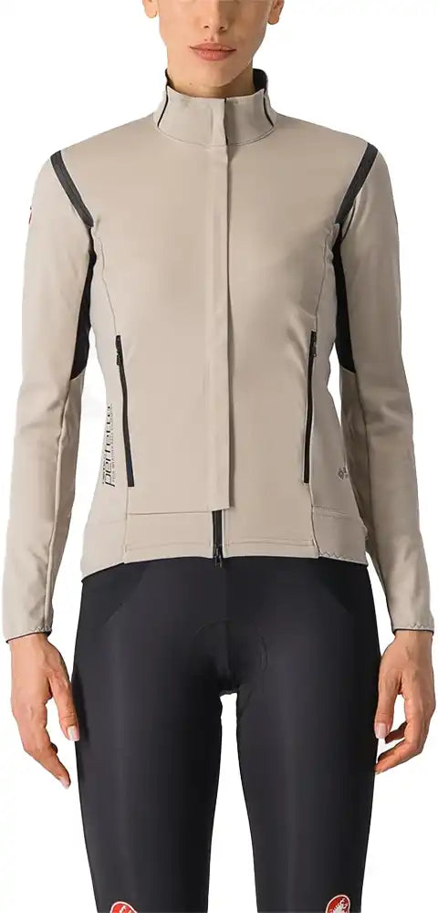 Castelli Perfetto RoS 2 women's cycling jacket in black with reflective accents and full-length zipper, designed for riding in cool weather.