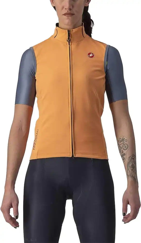 Castelli Perfetto RoS 2 SS women's cycling vest, lightweight and windproof, shown in a sleek black design with reflective accents.