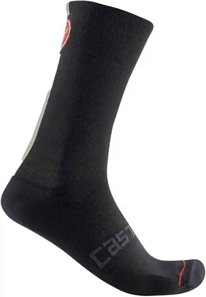 Castelli Racing Stripe 18 Men's winter socks with bold racing stripe design and thermal fabric for cold weather wear.