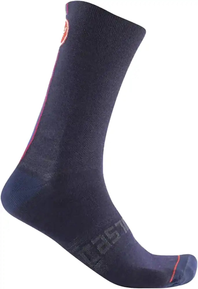 Castelli Racing Stripe 18 men's winter socks with bold racing stripe design and warm knit fabric for cold weather comfort.