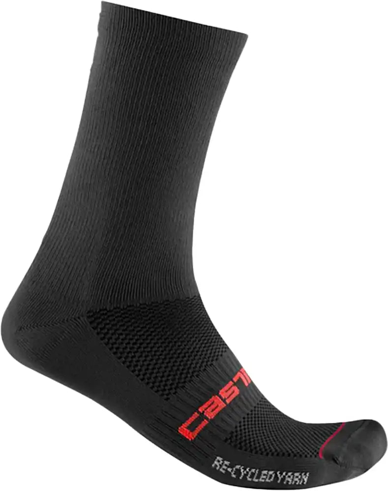 Castelli Re-Cycle 18 thermal men's winter socks in black, showcasing their warm, durable knit fabric and reinforced heel and toe.
