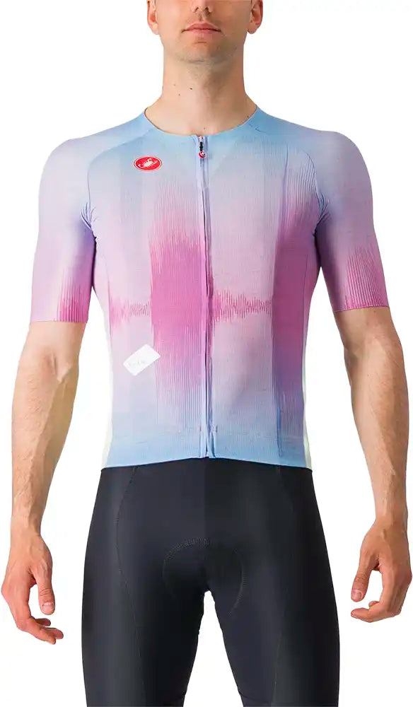 Castelli R-A/D SS men's cycling jersey in white with black accents, featuring short sleeves and a high collar.