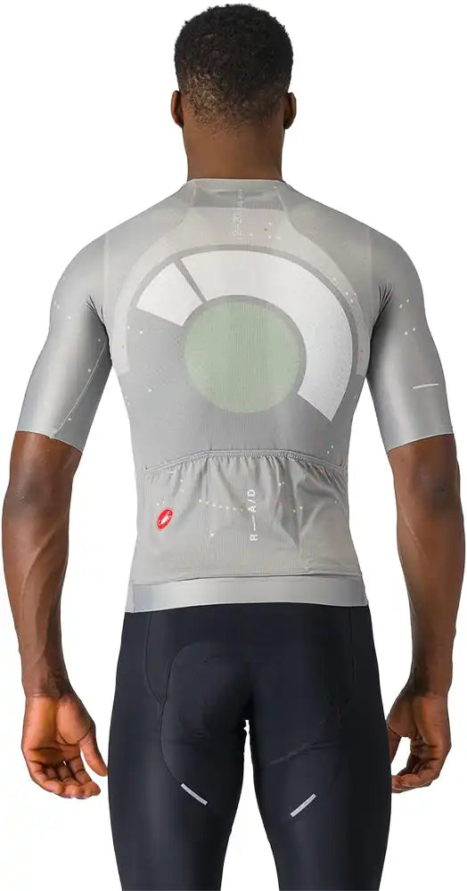 Castelli R-A/D SS men's cycling jersey in white with blue accents, featuring short sleeves and a fitted design.