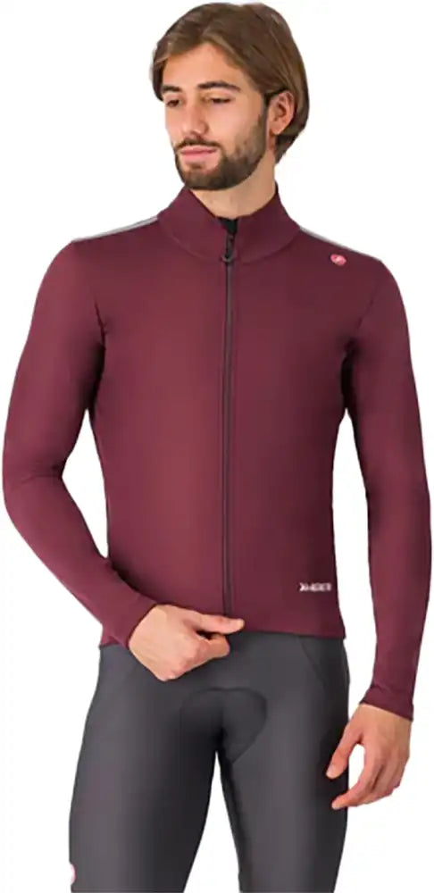 Castelli Espresso Air men's jacket, lightweight cycling jacket in black with branding, shown on a model.