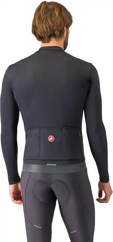 Castelli Espresso Thermal LS men's cycling jersey in black, featuring long sleeves and thermal fabric for cold weather riding.