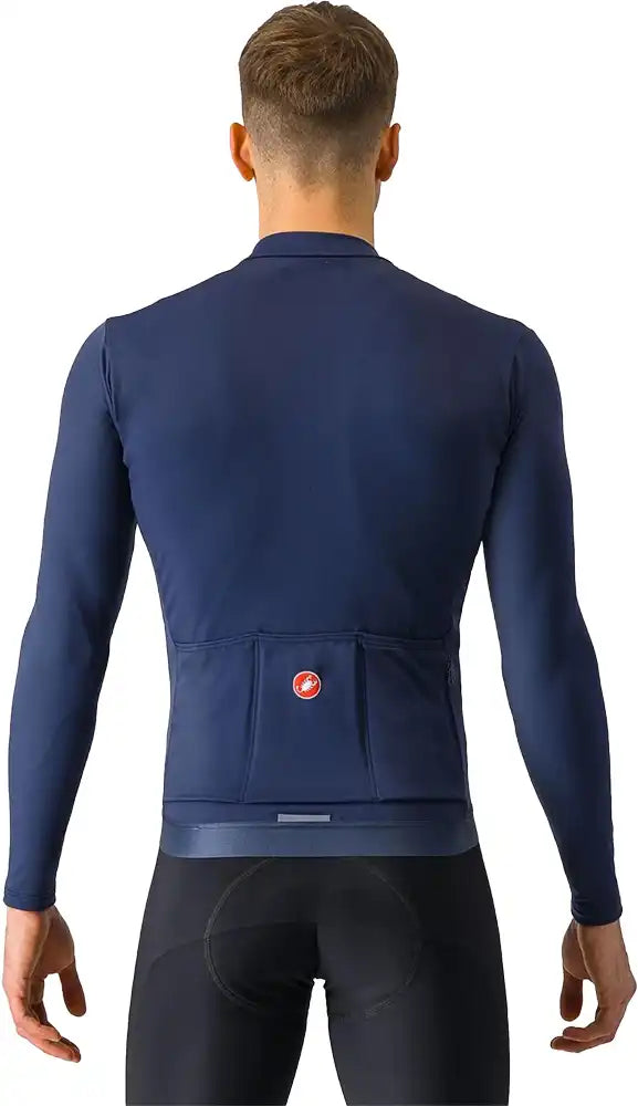 Castelli Espresso Thermal long-sleeve men's cycling jersey in black, featuring a snug fit and thermal fabric for cold weather rides.