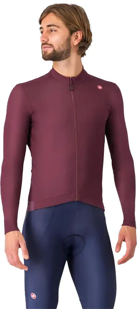 Castelli Espresso Thermal long-sleeve men's jersey in black, featuring a fitted design and thermal fabric for cold weather cycling.