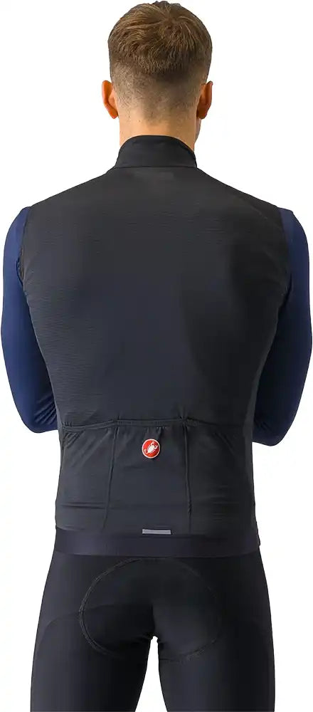 Castelli Espresso men's vest, lightweight cycling clothing, shown in black with front zipper and subtle logo details.