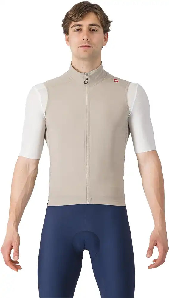Castelli Espresso men's vest in black, lightweight cycling clothing with zip front and logo detail, designed for active wear.