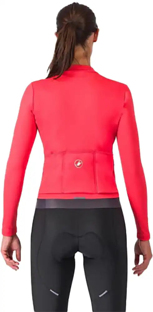 Castelli Espresso Thermal LS Women's Jersey displaying a close-up of the long-sleeve cycling jersey in black with branding details.