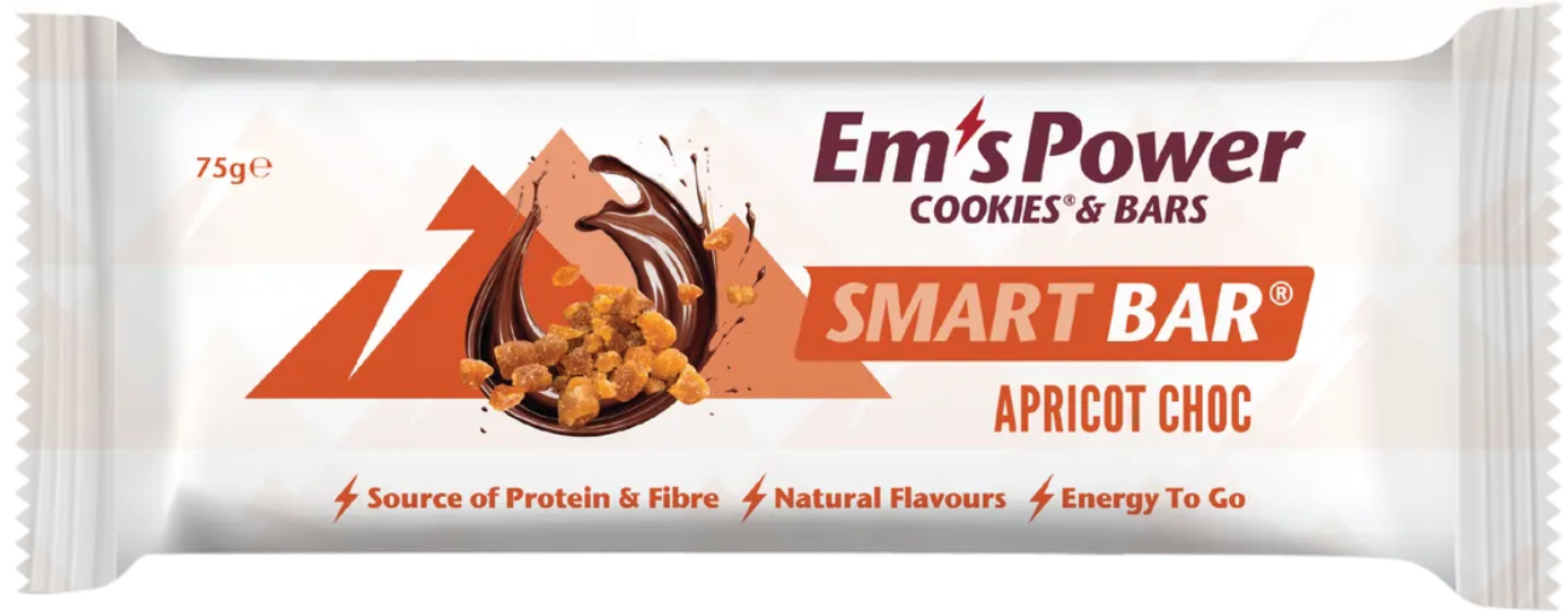 Ems Power Cookies Smart Bar nutrition snack with chocolate chips and cookie texture, branded energy bar on a white background.