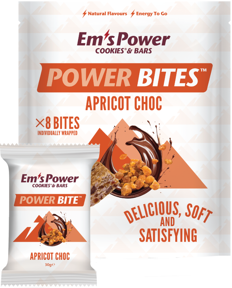 Ems Power Cookies Power Bites nutrition snack in a clear package with bite-sized cookies visible inside