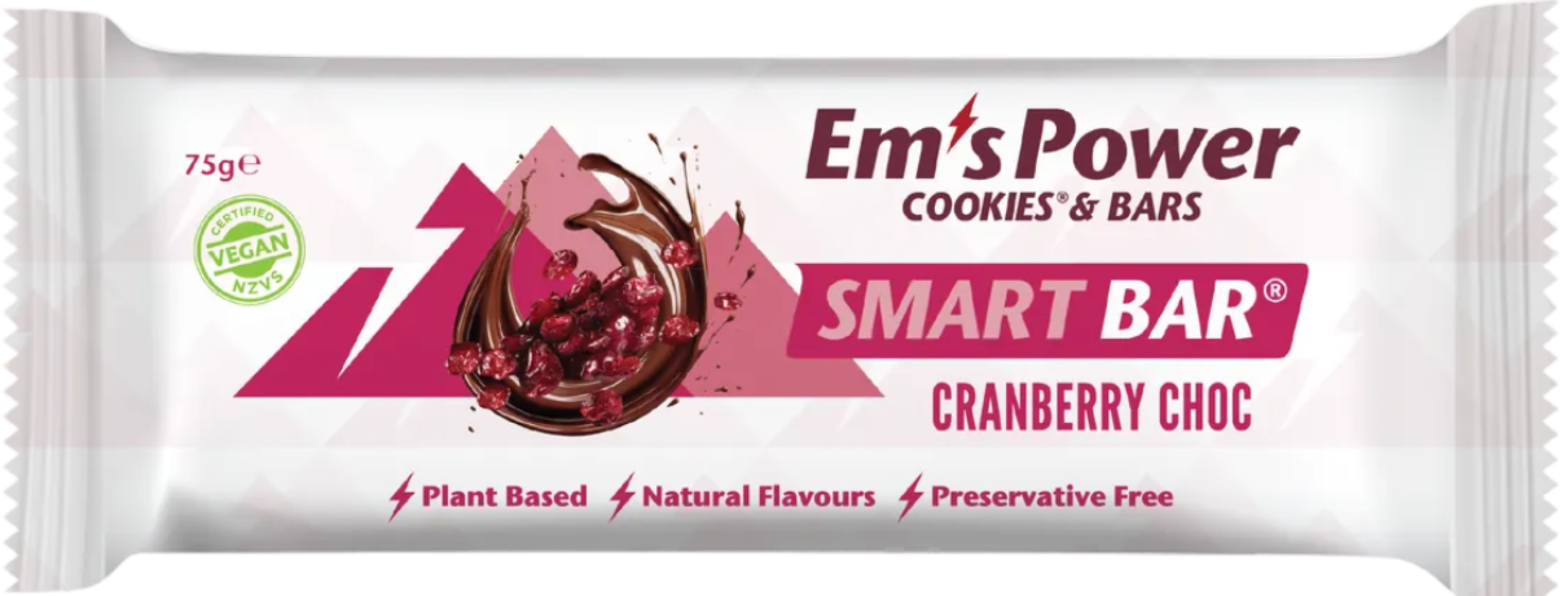Ems Power Cookies Smart Bar nutrition snack featuring a chocolate chip cookie with packaging and nutritional info on the label.
