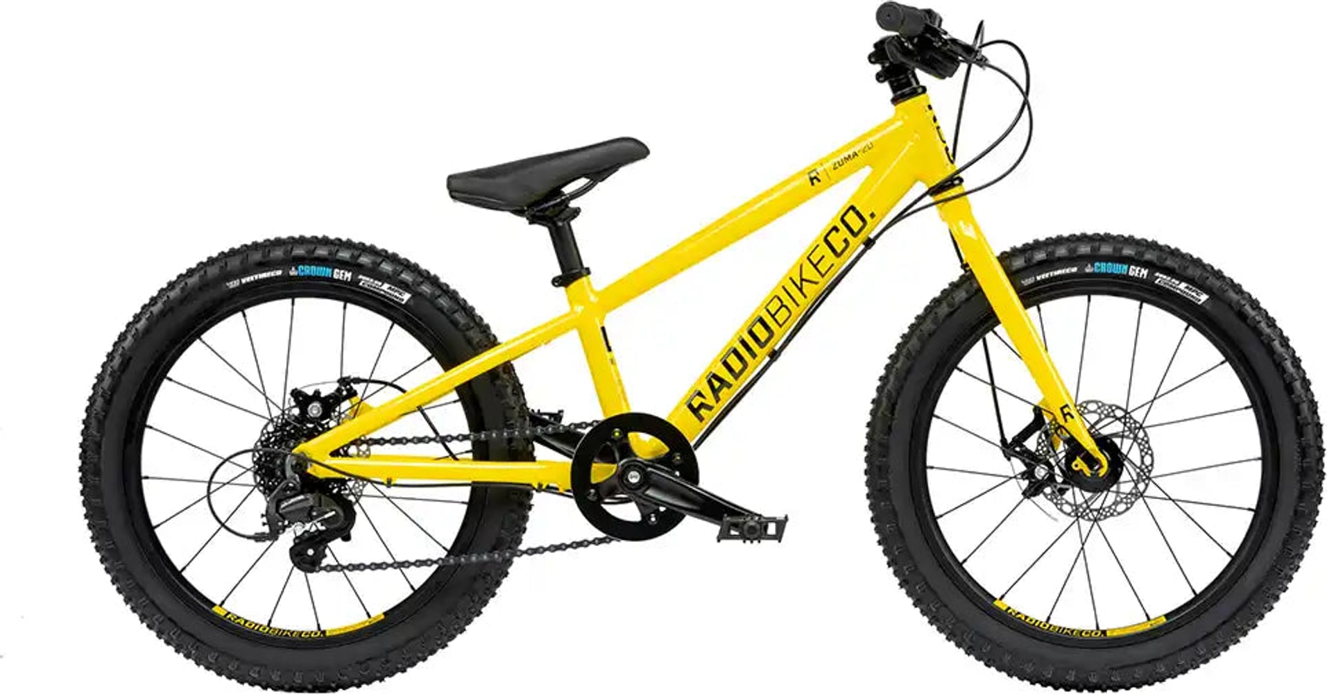 Colorful Radio Zuma 20 kids' bike with training wheels and adjustable seat, perfect for young children learning to ride.